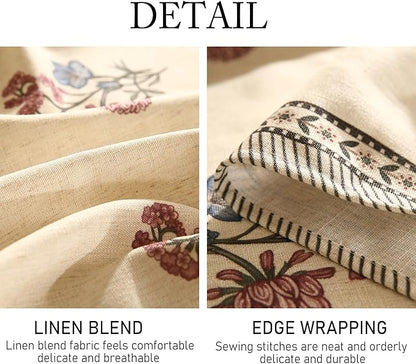 ISAENNE French Tablecloth for Round Tables,Linen Table Cloth with Colorful Flowers Pattern,Heavy Durable Table Cover for Dining Thanksgiving Kitchen Decor Party Christmas,Diameter 55"