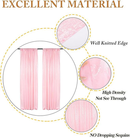 ShinyBeauty Baby Pink Curtains 2FTx8FT 4 Panels Sequin Backdrop Photo Backdrops Shimmer Wall Background Glitter Curtain for Baby Shower Sequins Backgrounds