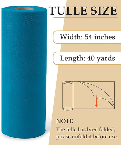 Turquoise Tulle Fabric Roll, 54" x 40 Yards (120FT) Tulle for Wedding Decoration DIY Tutu Party Backdrop Baby Shower Table Skirts Gift Wrapping