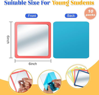 Dandat 10 Pcs Small Mirrors for Kids 6 x 6 Inch Square Shatter Proof Reflector Toddler Glass Plastic Reflector for Classroom DIY Craft Preschool Facial Expression (Hippie Colors)