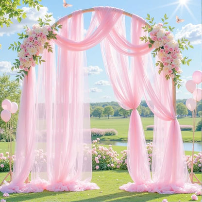 Wedding Arch Draping Fabric Backdrop 1 Panel 60" x 26Ft Pink Drapes Curtains for Wedding Reception Sheer Tulle Backdrop Curtain for Ceremony Birthday Party Baby Shower Arbor Ceiling Decorations