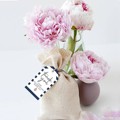 Andaz Press 100-Pack Thank You for Celebrating with Us Favor Tags Nautical Beach Cardstock Gift Tags with Bakers Twine for Wedding Baby Shower Bridal Shower Birthday Party Favors 2 x 3.75-Inches