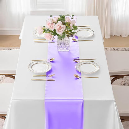 SHEJIZE 2 Pack Lavender Satin Table Runner 12x108 Inches Long, Bright Silky Smooth Satin Table Runner Table Decor for Wedding Banquet Christmas Prom Event Birthday Party