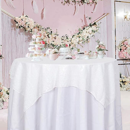 ShinyBeauty Sequin Tablecloth Square 54x54-Inch White Table Cloths for Round Table White Sequin Fabric Tablecloth Overlay Glitter Linen for Parties Small Square Tablecloth for Wedding