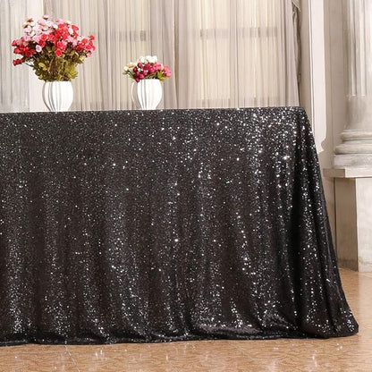 SquarePie Sequin Tablecloth 50 x 72 Inch Black Sparkly Table Cloth for Halloween Wedding Party
