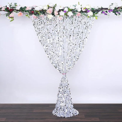 9FTx9FT Silver Big Sequin Backdrop Curtains Panels Drapes Home Party Supplies Sequin Background for Parties Shimmer Wall Backdrop Cloth and Thanksgiving Christmas