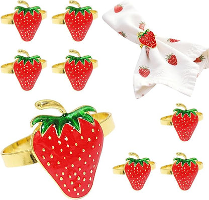 Gold Strawberry Napkin Rings Set of 8 Fall Fruit Napkin Ring Holders for Garden Weddding,Rustic Farmhouse Napkin Rings for Christmas Thanksgiving Day Family Gathering Dinner Table Decor