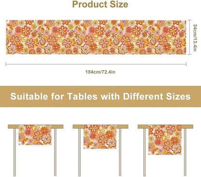 Vintage Floral Table Runner,70s Style Retro Daisies Flower Hippie Table Runner for Kitchen Dining Table Home Party Decoration 13x60 Inch