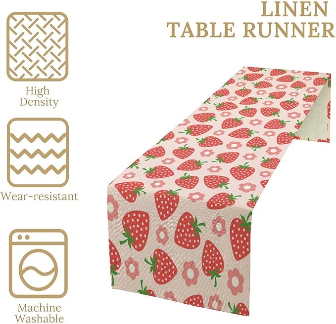 Strawberry Table Runner Spring Summer Fruit Pink Berry Forest Garden Dinner Runner for Girl Baby Shower Party Holiday Home Kitchen Dining Table Decor 13x120