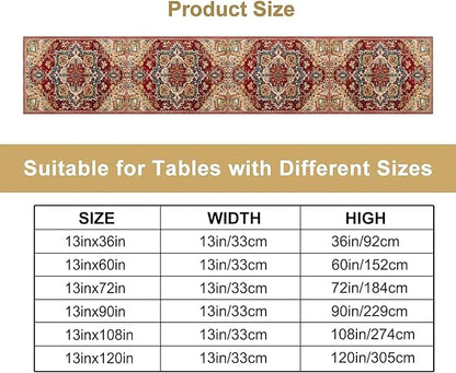 Boho Bohemia Style Table Runner, Vintage Red Brown Retro Flower Rustic Country Style Floral Print Pattern for Home Kitchen Table Decor Dining Coffee Room Garden Party Decor 13x120in