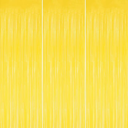 3 Pack Foil Fringe Backdrop - Pastel Yellow Shiny Tinsel Curtains for Party Decoration/Photo Booth Props - 3.3x8.2 FT Metallic Foil Backdrop for Birthday, Wedding, Graduation, Christmas.