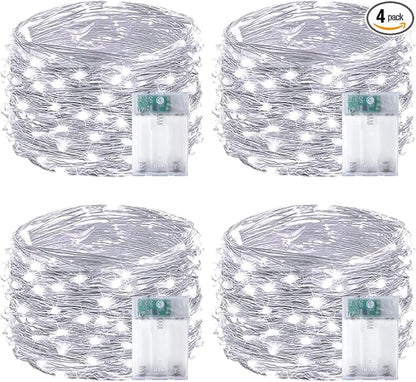 4-Pack Fairy Lights Battery Operated with Timer, Waterproof 16FT 50 LED String Lights Indoor Outdoor, Cuttable Starry Fairy Lights for Christmas Home Bedroom Wedding DIY Centerpiece Decor (Cool White)