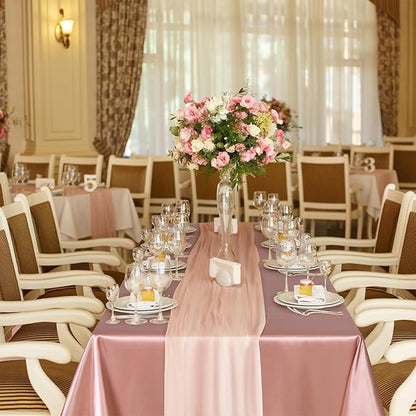 TURSTIN 1 Pack Rose Gold Satin Tablecloth 102 x 58 Inch Overlay Satin Table Cover Rectangle Bright Silk Tablecloth Smooth Fabric Table Decoration for Wedding Banquet Party Events