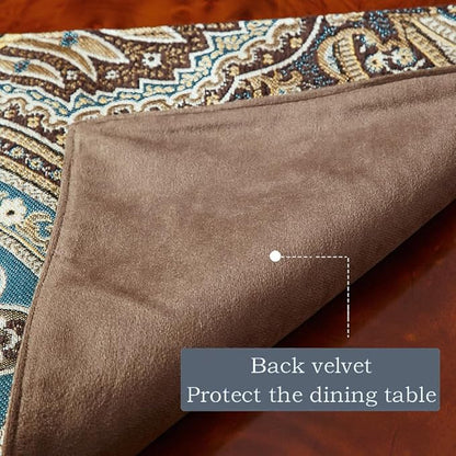 Luxury Vintage Design Table Runner 120 inches Long Embroidery Jacquard Fabric with Multi-Tassels Table Runners for Dining Room Dresser Wedding Holiday Party Fireplace Decorations (Coffee, 12X120inch)