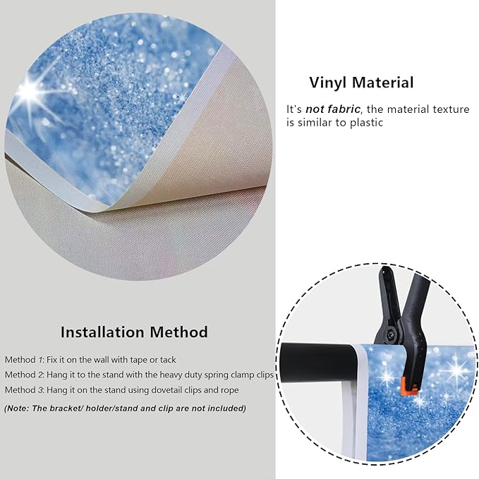 YongFoto Silver Blue Glitter Backdrop 8x6ft Silver Light Spots Blue Sequin Bokeh Photography Background Birthday Bridal Shower Wedding Photography Background Party Banner Portraits Photoshoot Props