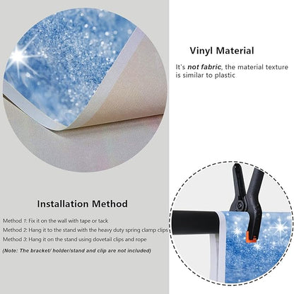 YongFoto Silver Blue Glitter Backdrop 12x10ft Silver Light Spots Blue Sequin Bokeh Photography Background Birthday Bridal Shower Wedding Photography Background Party Banner Portraits Photoshoot Props