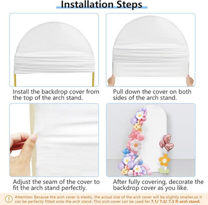Hemmotop 7.2 ft Arch Backdrop Cover (One Piece Double Color), White and Light Beige Spandex Arch Stand Covers, Fabric Stretchy Background for Balloon Arches, Wedding, Birthday Party, Baby Shower