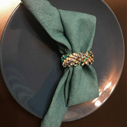 Jeweled Napkin Rings Set of 12 - Vintage Metal Crystal Rustic Peacock Napkin Ring Holders for Wedding Party Holiday, a Beautiful Dinner Table Décor (Multicolor) (12)