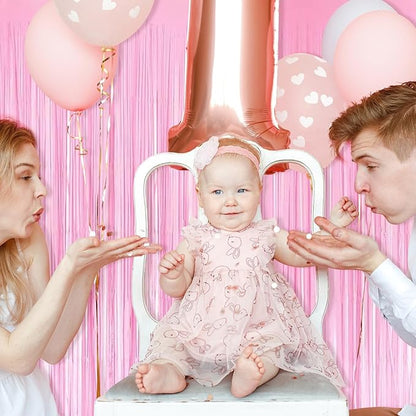 10 Pack Pink Foil Curtain Backdrop 3.2ft x 8.2ft Macaron Tinsel Foil Fringe Curtains Streamer Photo Booth Backdrop for Birthday Party Baby Shower Engagement Wedding Holiday Decoration (Macaron Pink)