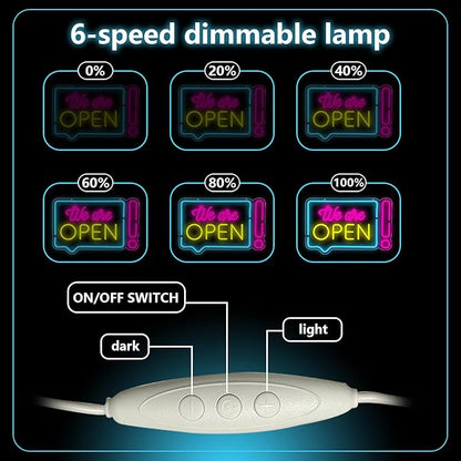 Open Neon Sign for Business, We Are Open Led Neon Light Signs for Store Shop Bar Café Restaurant Wall Decor Bright Advertisement Sign for Window Dimmable USB Powered(16.9"*11.2")