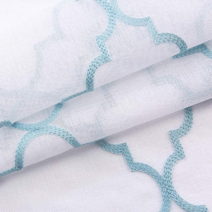 Sheer Curtains Blue 45 Inches Embroidered Moroccan Design, Rod Pocket Voile Drapes for Living room, Bedroom, Window Treatments Semi Curtain Panels for Yard, Patio, Villa, Parlor, Set of 2, 52"x 45".