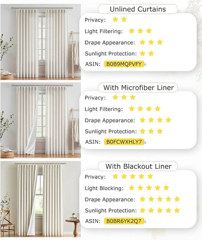 Vision Home Natural Pinch Pleated Semi Sheer Curtains Textured Linen Blended Light Filtering Window Curtains 90 inch for Living Room Bedroom Pinch Pleat Drapes with Hooks 2 Panels 42" Wx90 L