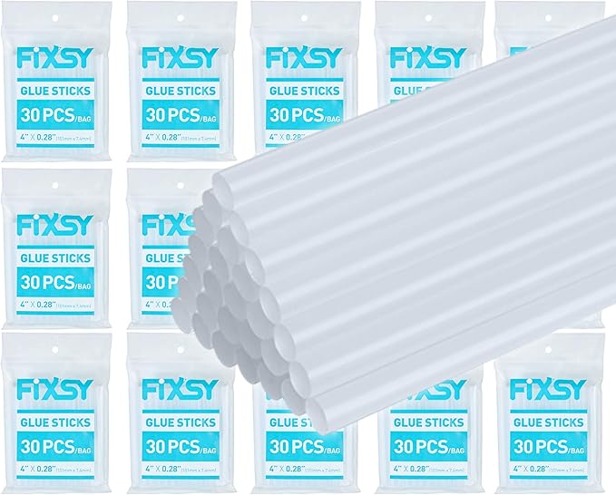 FIXSY Hot Glue Gun Sticks Low Temp Low Melt Cool Glue, Mini Size 4" Long x .28" Diameter 5/16 7mm, 30 Counts/Pack, 15 Packs, 450 Counts/Box, Scrapbooking