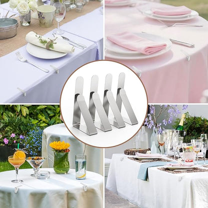 32 Pack Tablecloth Clips Heavy Duty, 2.95"x1.77" Stainless Steel Rust Proof Tablecloth Clips for 2" Thick Tables - Anti-Slip Pads Home Restaurant Picnic