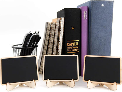 DSTELIN 20 Pack Wood Mini Chalkboards Signs with Support Easels, Place Cards, Small Rectangle Chalkboards Blackboard for Weddings, Birthday Parties, Message Board Signs and Event Decorations