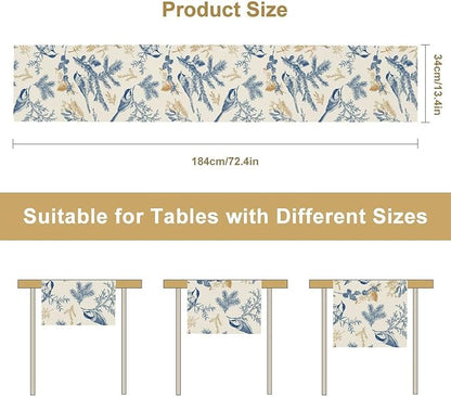 Floral Table Runner,Sketch Birds and Flowers Summer Table Runner Kitchen Dining Table Decoration for Home Party Decor 13x120 Inch
