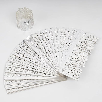 100pcs Disposable Rose Flower Paper Napkin Rings Laser Cut Foil Paper Napkin Holder, Leaf Vine Serviette Rings for Table Decoration,Christmas,Wedding,Party (Silver)