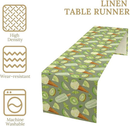 Summer Ice Cream Popsicles Table Runner, Watercolor Green Kiwi Seasonal Fruit Sweet Dessert Dinner Runner for Party Holiday Home Kitchen Dining Table Decor 13"x108"