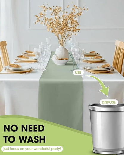 Pureegg Sage Green Plastic Table Runners - 20 Pack, 14'' x 108'', Water Resistant & Disposable Centerpiece Decorations for Table Cloth, Wedding, Birthday, Holiday, Baby Shower, Party, Home Decor