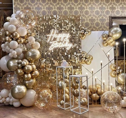 Kate Square Light Gold Sequin Wall Panels Shimmer Wall Birthday Party Backdrop Decorations (Pack of 12)