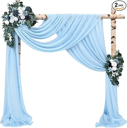Wedding Arch Drapes Fabric 2 Panels 20Ft Length x 28" Width Baby Blue Arch Draping Chiffon Fabric Sheer Curtains Backdrop for Party Bridal Ceremony Ceiling Decor Wedding Stage Reception Decorations