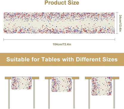 Independence Day Table Runner, 4th of July Red Blue Stars American President Day Holiday Confetti Print Table Cover for Kitchen Dining Table Indoor Outdoor Party, 13x70inch