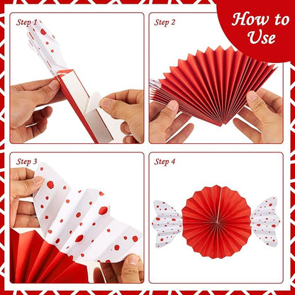 9pcs Candy Party Decorations Sweet Candy Hanging Paper Fans Hanging Decorations Christmas Party Ceiling Wall Garland for Candy Theme Birthday Baby Shower Sweet Shop Christmas