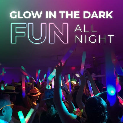 100 Pink Foam Glow Sticks - 16" LED Foam Sticks for Wedding, Parties & Dancing