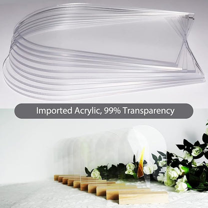 Clear Acrylic Sign with Wooden Stand Table Numbers DIY, 10 Pack Acrylic Sheets Table Signs for Wedding, 4x6 Inch Arch Signs Blank for Restaurant Party Bridal Shower (No printing included)