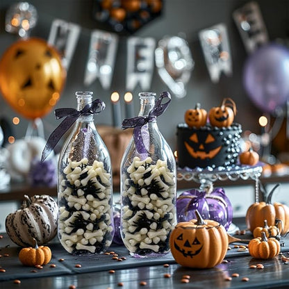 HappyFiller Halloween Decoration 450 PCS Black Mini Acrylic Spiders Bat Mix Ivory Color Bones for Sensory Bin Gems,Vase Fillers,Home Decor,Table Scatters