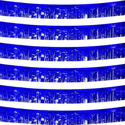 6 Pack Royal Blue Total 60 Feet Foil Fringe Garland Metallic Tinsel Banner Wall Hanging Drapes Parade Float Skirting Decorations for Trailer Mardi Gras Party Birthday Wedding