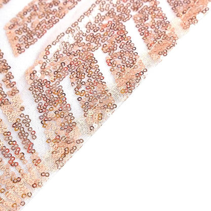 Efavormart 90"X132" Blush Rose Gold Sparkly Sequin Geometric Tulle Rectangular Tablecloth