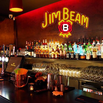 Bar Neon Sign, Jim Beam Whiskey LED Neon Light for Wall Decor, USB Powered Neon Signs, Acrylic Neon Lights for Man Cave, Bedroom, Home Bar, Store, Club, Bistro, Party, Gifts