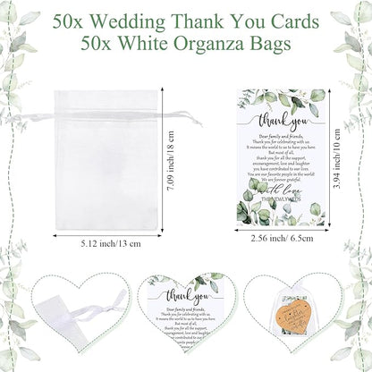 Uiifan 100 Set Wedding Favors for Guest Coaster Gifts Bulk Heart Shaped Coasters Thank You Cards Organza Bags Guest Souvenirs for Wedding Party Bridal Favors
