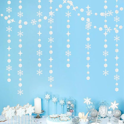 Snowflake-Snow White-Silver Christmas Party-Decorations Streamers - 52Ft White Winter Wonderland Frozen Hanging Paper Garland Banner,Birthday Wedding Baby Shower New Year Supplies Decor Hugtmr
