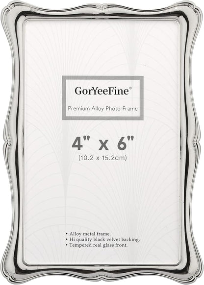 4 x 6'' Premium Alloy Silver Photo Frame - Luxury Display with Real Glass and Velvet Backing,Hi End Décor Metal Frames