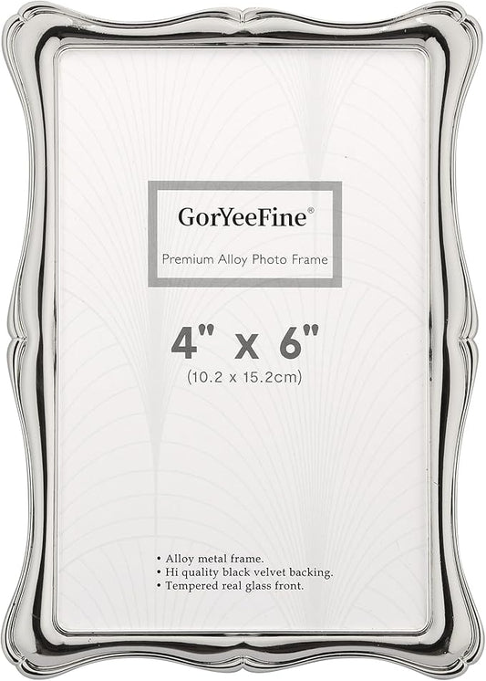4 x 6'' Premium Alloy Silver Photo Frame - Luxury Display with Real Glass and Velvet Backing,Hi End Décor Metal Frames