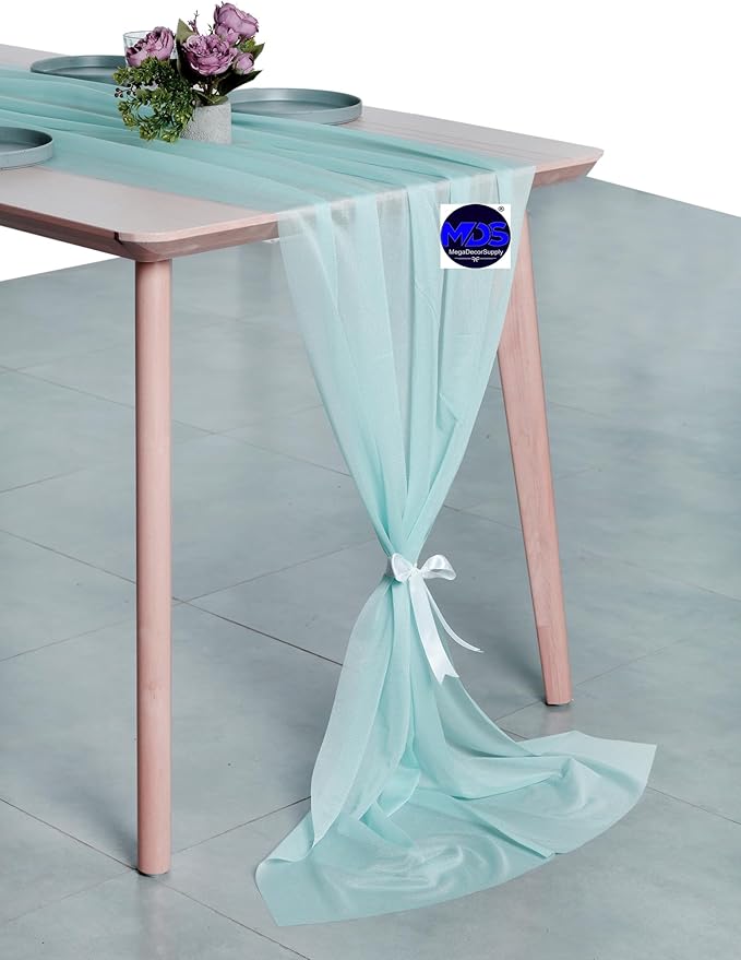 MDS Halloween Chiffon Table Runner - 25 Pack, 29 x 170 Inches, 14ft Each - Sheer Spooky Table Runners for Haunted House Parties, Trick-or-Treat Tables, Witchy Décor, Wedding & Events - Teal