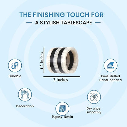 12-Pcs Epoxy Resin Napkin Rings - Handmade Elegant Napkin Holders for Table Décor, Dining, Weddings, Holidays & Special Events - Durable & Lightweight, Easy to Clean (Black White) - CLEENTABLE