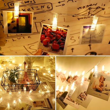 Twinkle Star 10ft 20 Photo Clip String Lights, Fairy Lights Battery Operated with Clips for Hanging Pictures Cards, Bedroom Wall Decor Party Wedding Home Halloween Christmas Decorations, Warm White